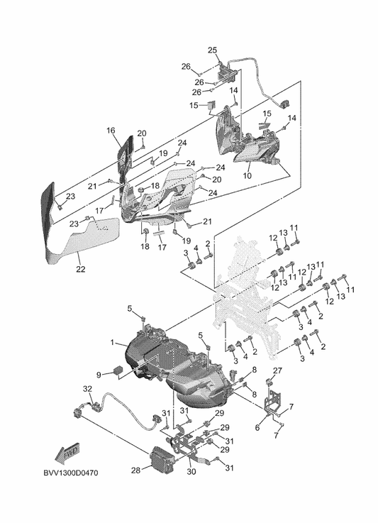 Yamaha 90520-05019 Damper, Plate — shown on the Headlight parts diagram