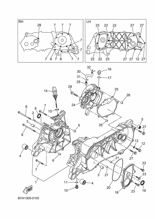 Yamaha BPB-E5362-00 Plug, Oil Level — shown on the Crankcase parts diagram