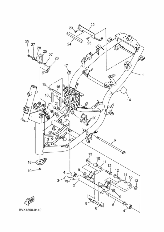 Yamaha 5P0-F7114-00 Stopper, Main Stand — shown on the Frame parts diagram