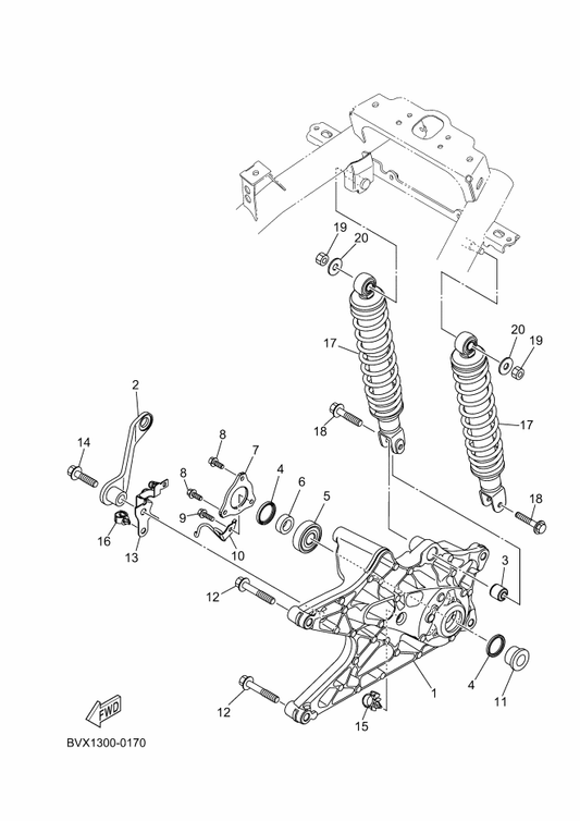 Yamaha 90464-10014 Clamp — shown on the Rear Arm & Suspension parts diagram