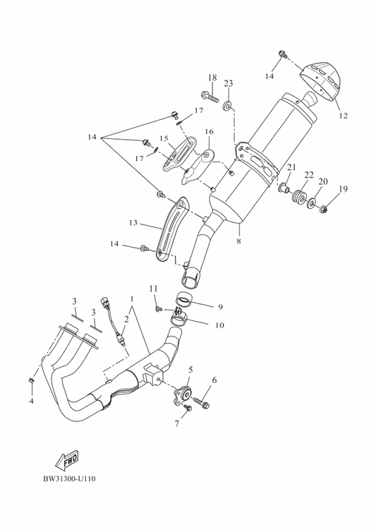 Yamaha BW3-8592A-10 . Sensor, Oxygen — shown on the Exhaust parts diagram