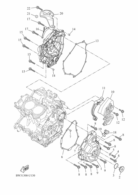 Yamaha BW3-E5418-00 Cover, Chain Case — shown on the Crankcase Cover 1 parts diagram