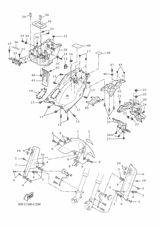 Yamaha BL1-F414G-02 Seal — shown on the Fender parts diagram