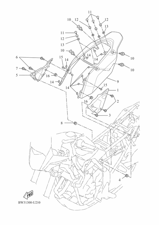 Yamaha BW3-F1731-00-G8 Cover, Side 3 — shown on the Side Cover parts diagram