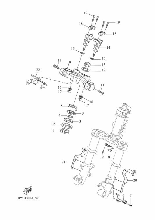 Yamaha BW3-2317F-10 Stay 2 — shown on the Steering parts diagram