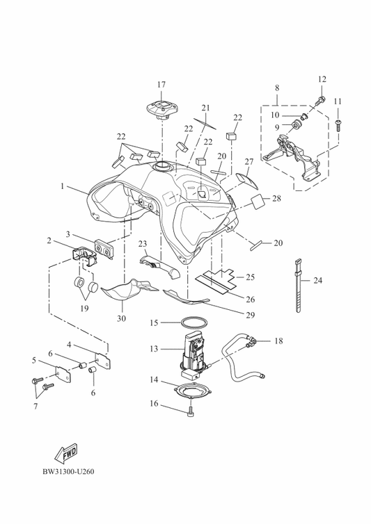 Yamaha BW3-24110-02-P1 . Fuel Tank Comp. — shown on the Fuel Tank parts diagram