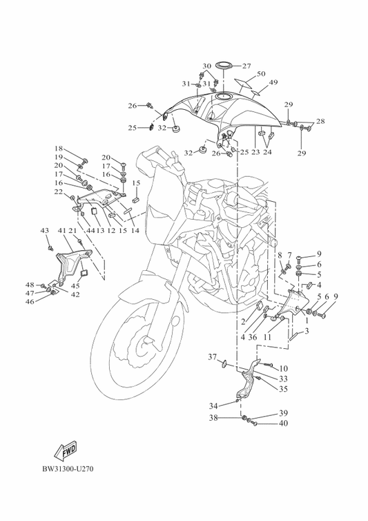 Yamaha BW3-F8229-00 Cover 2 — shown on the Fuel Tank 2 parts diagram