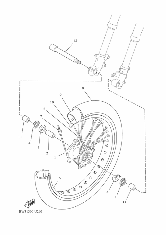 Yamaha BW3-25117-00 Spacer, Bearing — shown on the Front Wheel parts diagram
