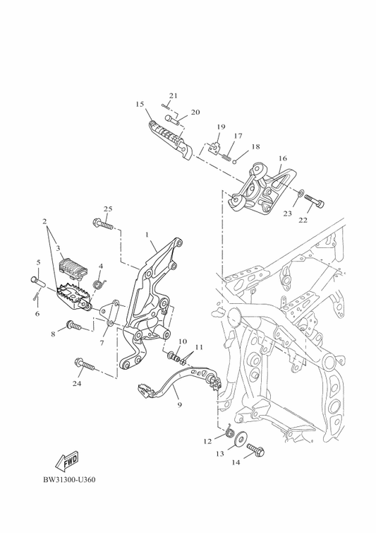 Yamaha BW3-F7404-00 Footrest Assy 2 — shown on the Stand & Footrest 2 parts diagram