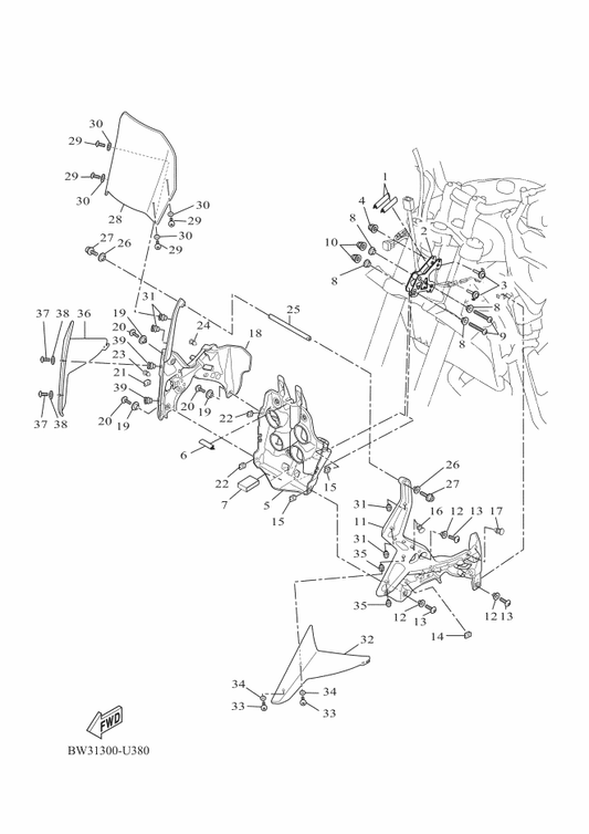 Yamaha BW3-F83M3-00 Deflector — shown on the Cowling 1 parts diagram