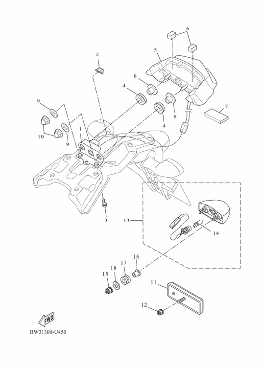 Yamaha BW3-H4740-00 Licence Light Assy — shown on the Taillight parts diagram