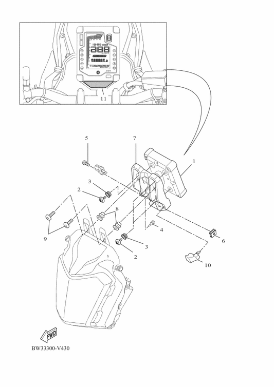 Yamaha BW3-F834L-00 Brkt., Meter — shown on the Meter parts diagram