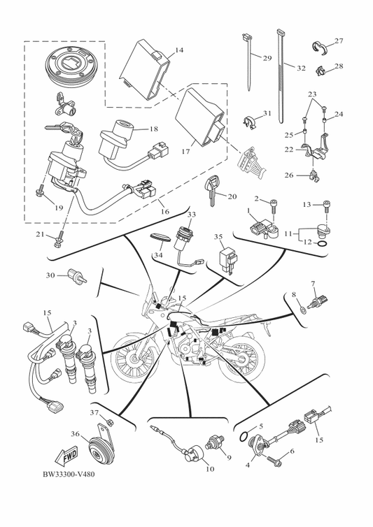 Yamaha BW3-8591A-10 . Engine Control Unit Assy — shown on the Electrical 2 parts diagram