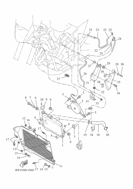 Yamaha 90202-15X01 Washer, Plate — shown on the Radiator & Hose parts diagram
