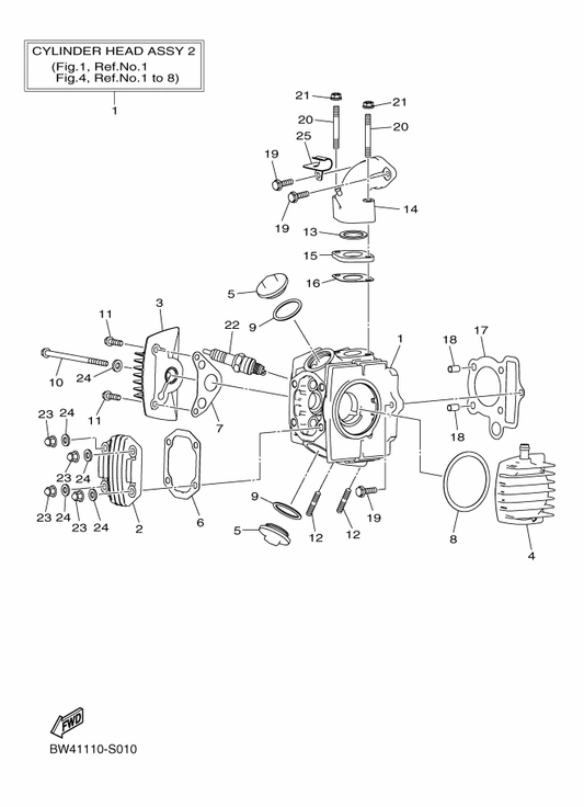 Yamaha BW4-E3556-00 Gasket, Manifold — shown on the Cylinder Head parts diagram