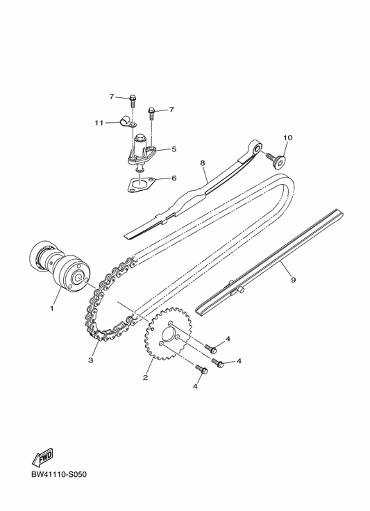Yamaha BW4-E2241-00 Guide, Stopper 2 — shown on the Camshaft & Chain parts diagram