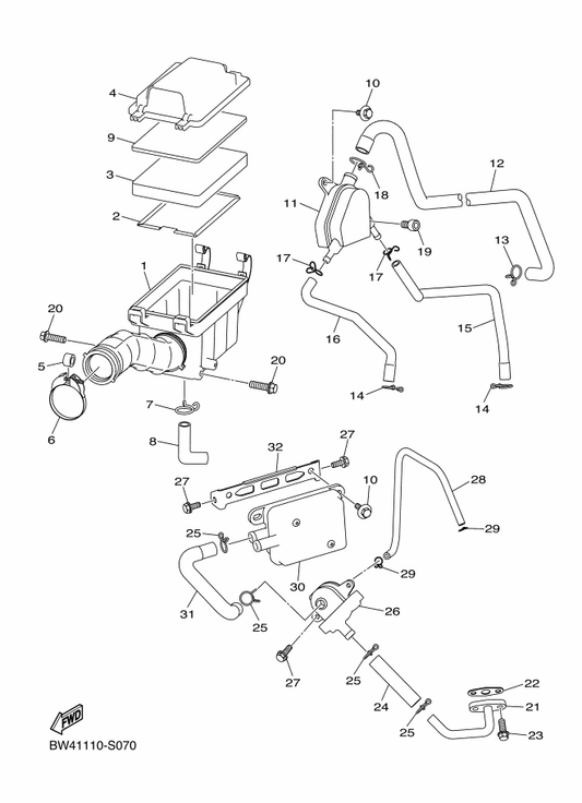 Yamaha BW4-E4937-00 Clip — shown on the Intake parts diagram