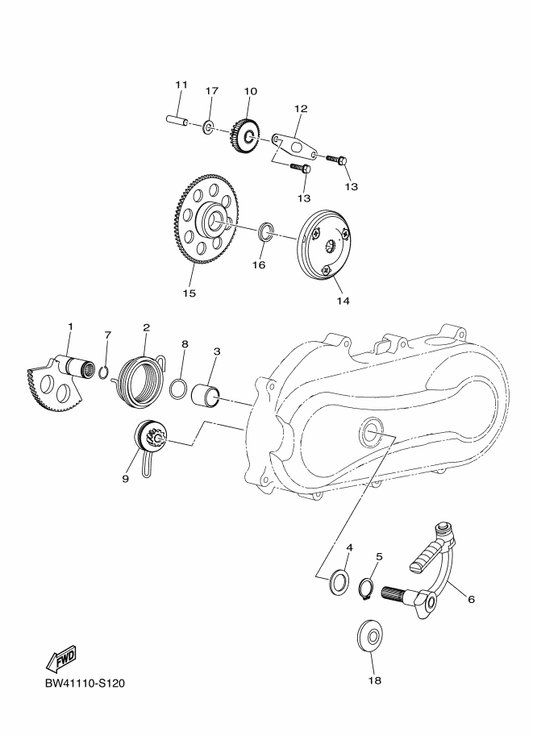 Yamaha BD3-E5512-10 Gear, Idler 1 — shown on the Starter parts diagram