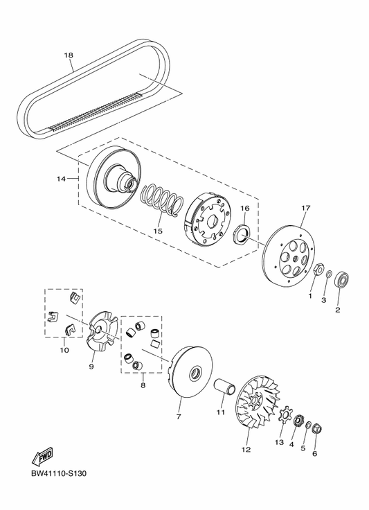 Yamaha BW4-E7625-00 Bush — shown on the Clutch parts diagram