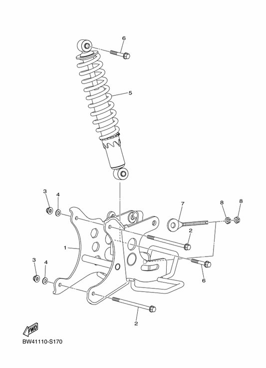 Yamaha BW4-F2110-00 Rear Arm Comp. — shown on the Rear Arm parts diagram