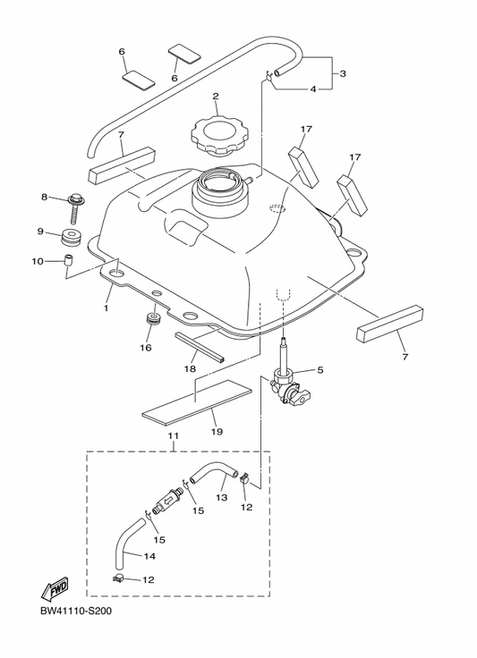 Yamaha BD3-F3492-10 Bolt — shown on the Fuel Tank parts diagram