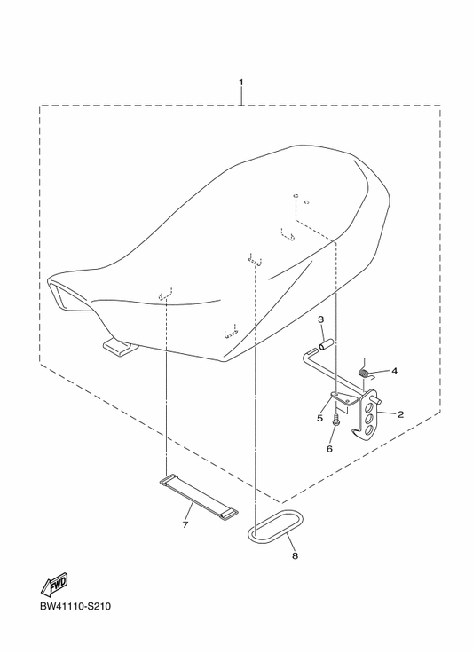 Yamaha BW4-F4760-00 . Seat Lever Assy — shown on the Seat parts diagram