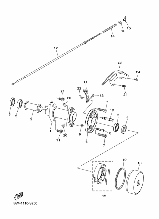 Yamaha BW4-F6343-00 Nut, Adjusting — shown on the Rear Brake parts diagram