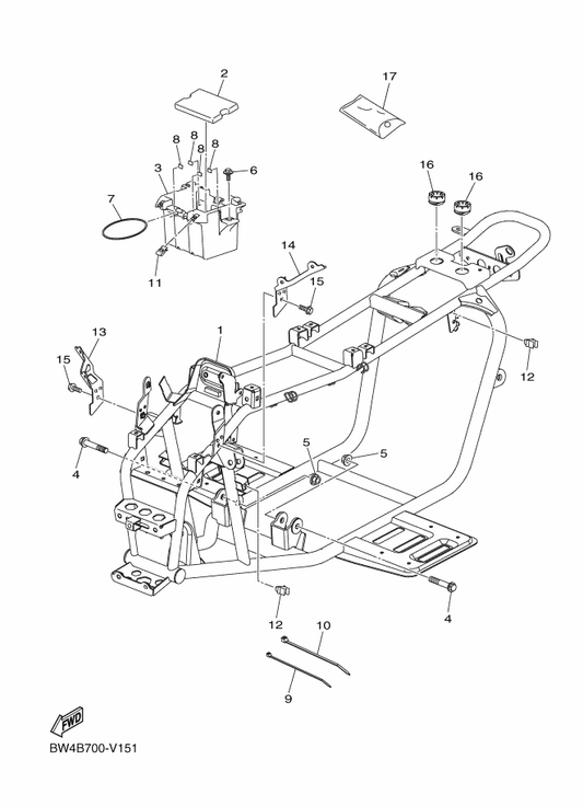 Yamaha BD3-H1452-10 Bolt — shown on the Frame parts diagram
