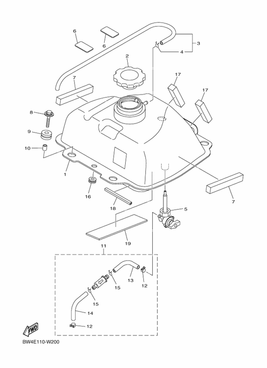 Yamaha BW4-F4560-00 Filter Assy — shown on the Fuel Tank parts diagram