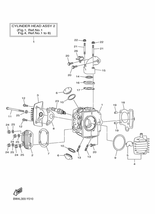 Yamaha BW4-E4271-00 Insulator — shown on the Cylinder Head parts diagram
