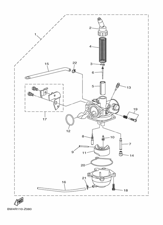 Yamaha BW4-E4101-20 Carburetor Assy 1 — shown on the Carburetor parts diagram