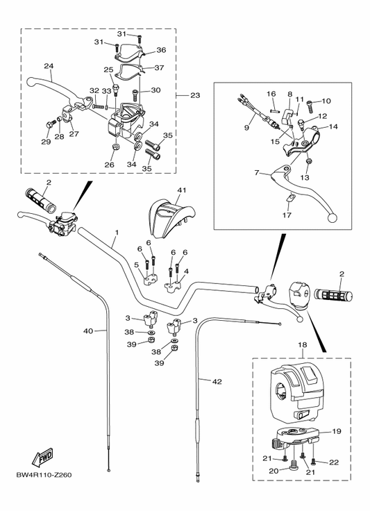 Yamaha BW4-H3912-00 Lever 1 — shown on the Steering Handle & Cable parts diagram