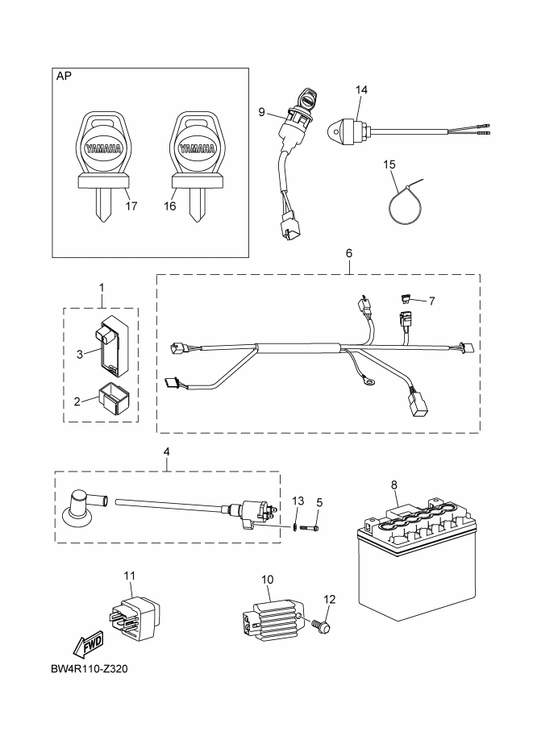 Yamaha BW4-H5504-30 C.D.I. Unit Assy — shown on the Electrical 1 parts diagram