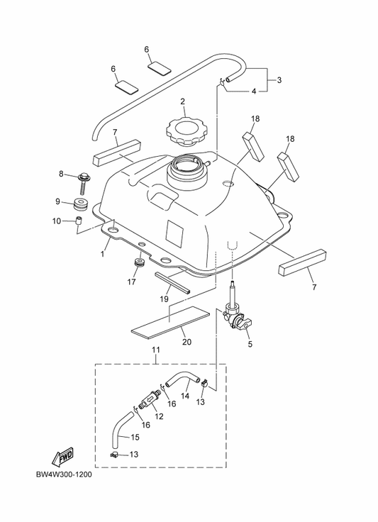 Yamaha BD3-F3447-10 . Clip — shown on the Fuel Tank parts diagram