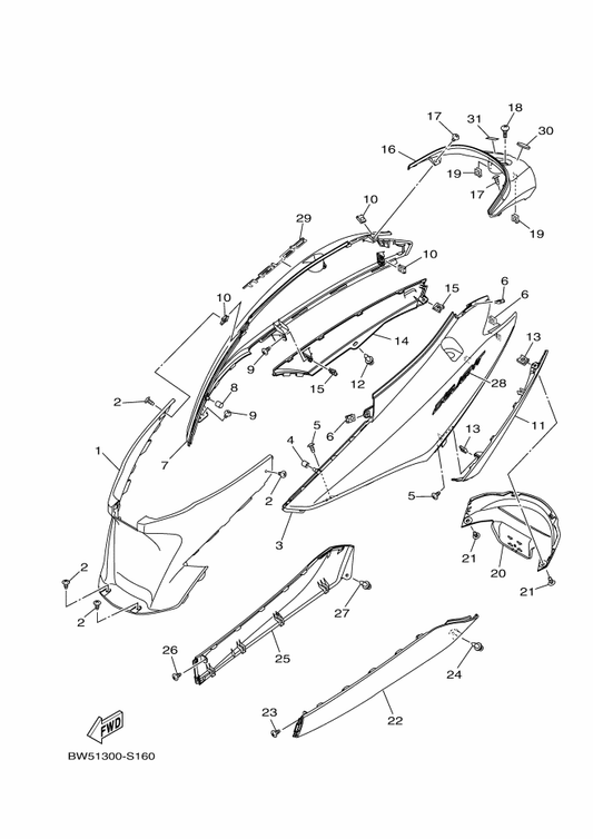 Yamaha BW5-F174D-00 Emblem 3D — shown on the Side Cover parts diagram