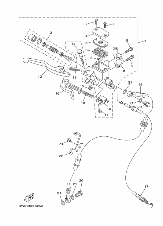 Yamaha BL5-F6168-00 Knocker — shown on the Front Master Cylinder parts diagram