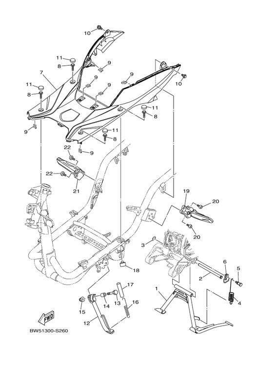 Yamaha 2TS-F7431-02 Footrest, Rear 1 — shown on the Stand & Footrest parts diagram