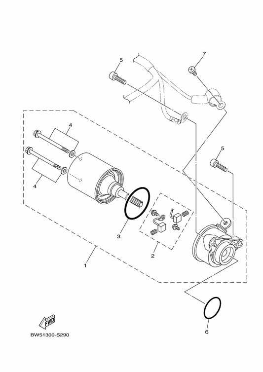 Yamaha BW5-H1890-00 Motor Assy — shown on the Starting Motor parts diagram