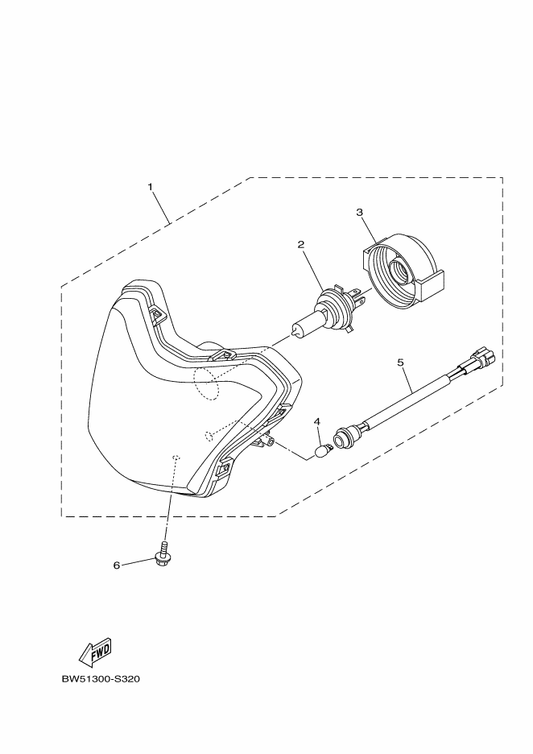 Yamaha BW5-H4310-00 Headlight Unit Assy — shown on the Headlight parts diagram