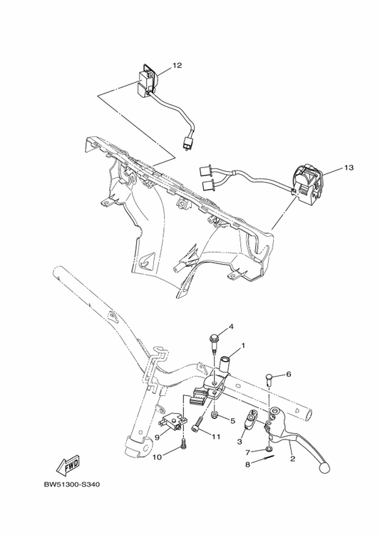 Yamaha BW5-H3976-00 Switch, Handle 1 — shown on the Handle Switch & Lever parts diagram