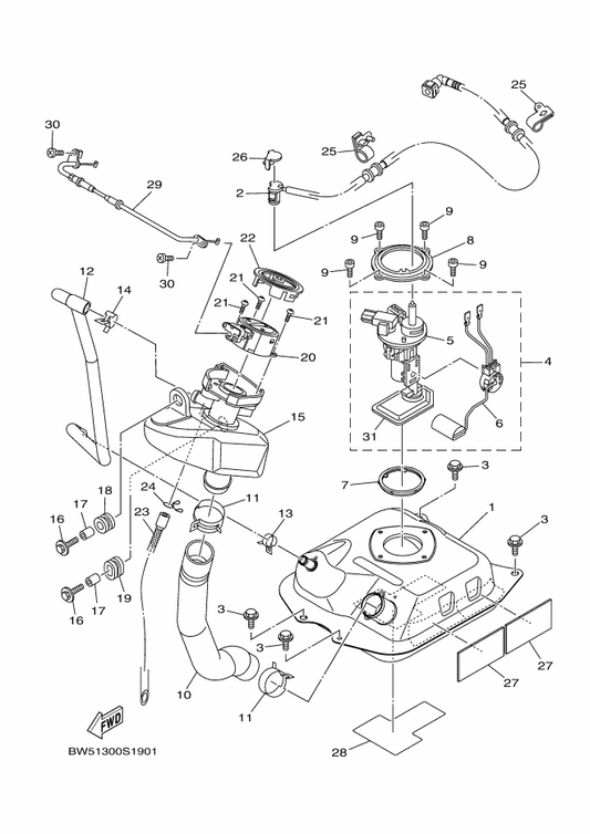 Yamaha 1SH-E3915-00 . Filter — shown on the Fuel Tank parts diagram