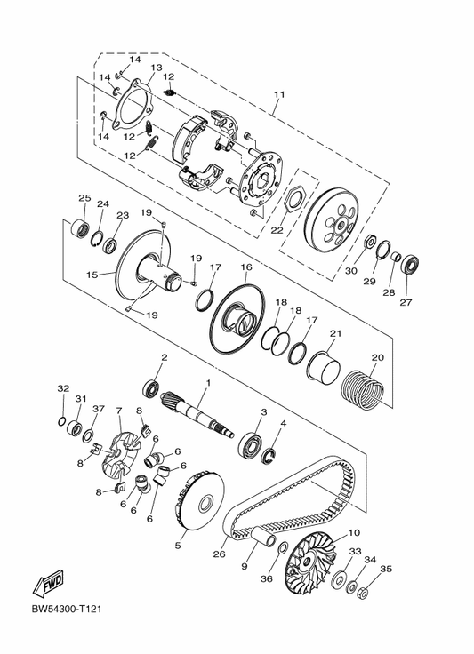 Yamaha 93306-202YG Bearing — shown on the Clutch parts diagram