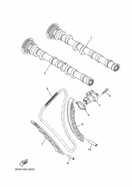 Yamaha 2CR-12247-00 Shaft, Tensioner — shown on the Camshaft & Chain parts diagram
