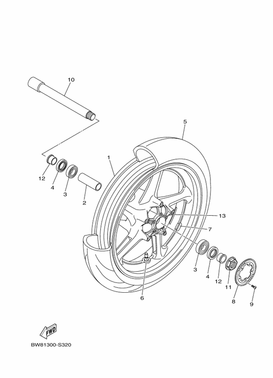 Yamaha B60-25168-00-P0 Cast Wheel, Front — shown on the Front Wheel parts diagram