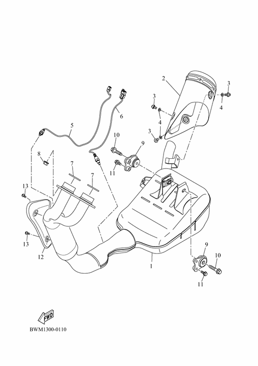 Yamaha 95D34-06016 Bolt, Flange Deep Recess — shown on the Exhaust parts diagram