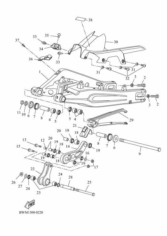 Yamaha 90101-12079 Bolt — shown on the Rear Arm parts diagram