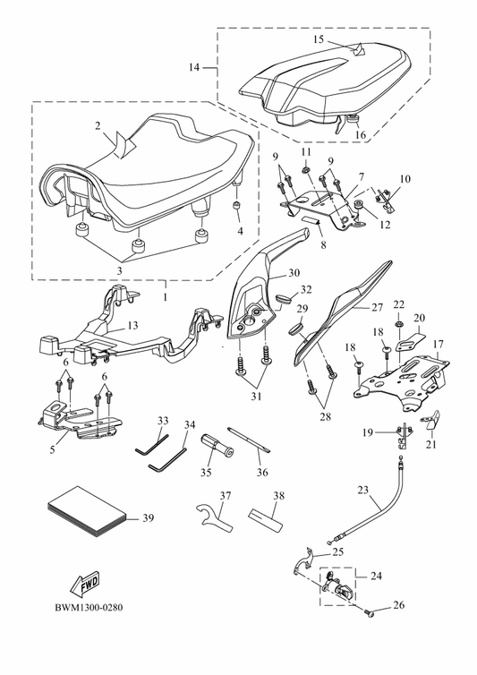 Yamaha 90149-06030 . Screw — shown on the Seat parts diagram