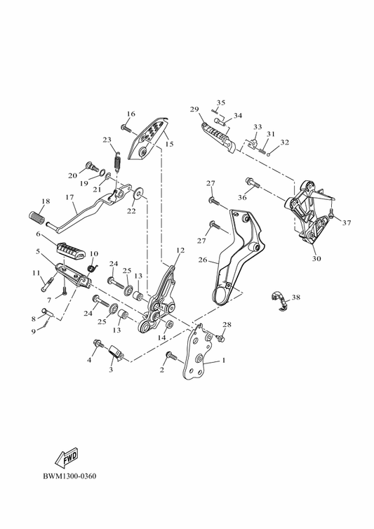 Yamaha BJV-F7441-00 Footrest, Rear 2 — shown on the Stand & Footrest 2 parts diagram