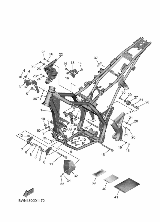 Yamaha 90105-10886 Bolt, Flange — shown on the Frame parts diagram