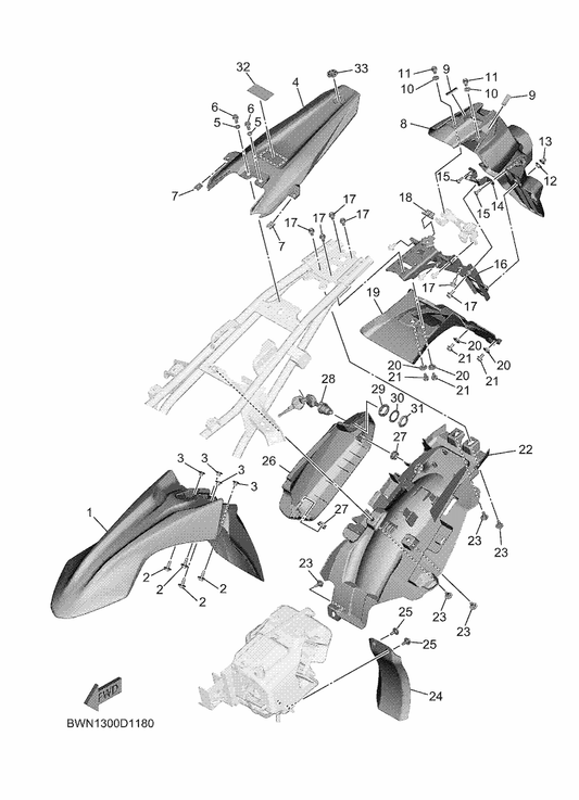 Yamaha 90119-06147 Bolt, With Washer — shown on the Fender parts diagram